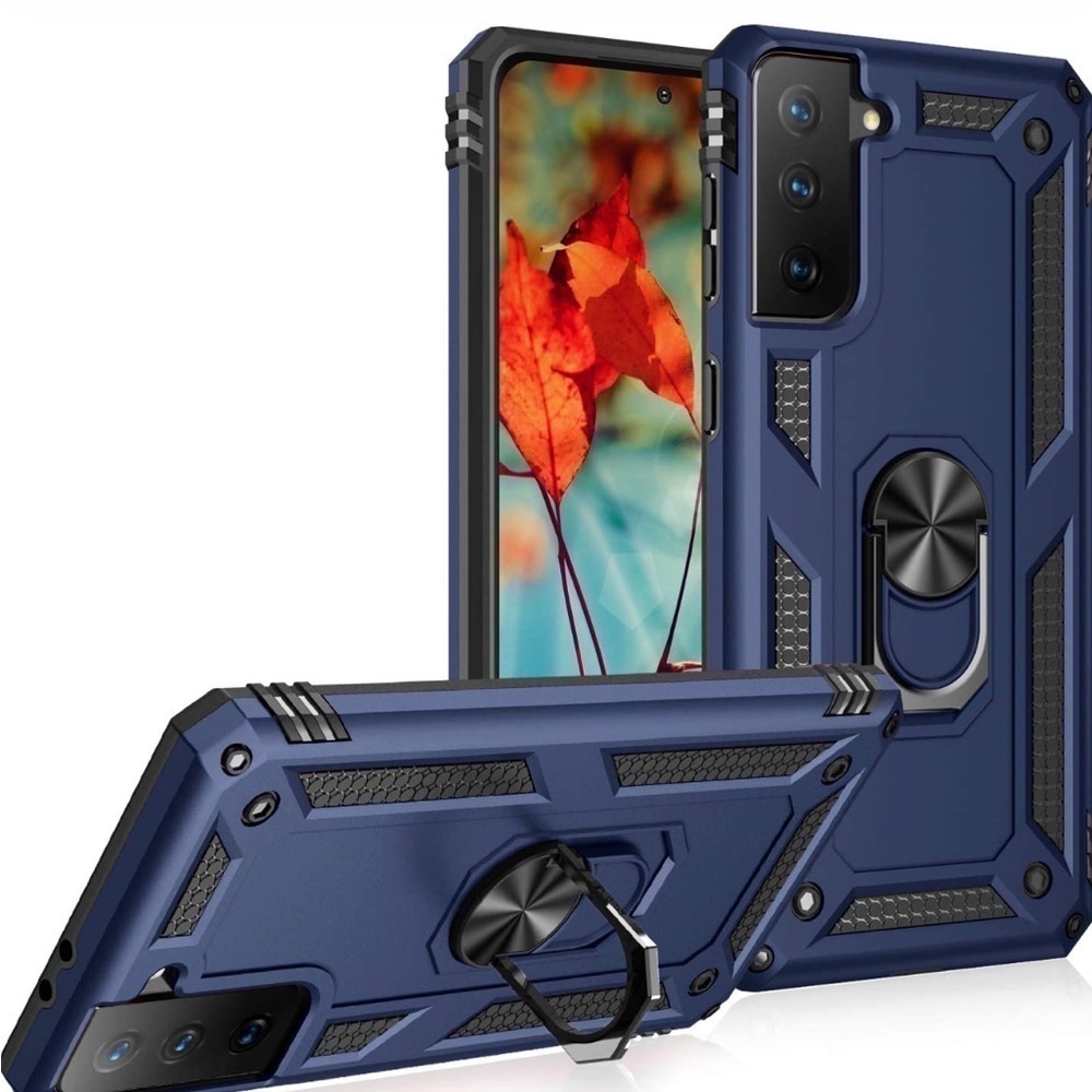 Samsung S21 FE Case with Kickstand and Metal Ring blue Phone Case